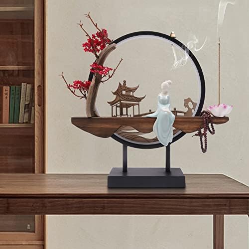 Tabletop Water Fountain with LED Light and Incense Burner