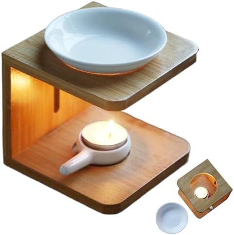 Ceramic Essential Oil Burner with Bamboo Base and 100ML Removable Bowl