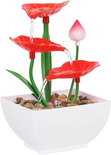 USB Powered Tabletop Fountain with Reflective Lighting and River Rocks