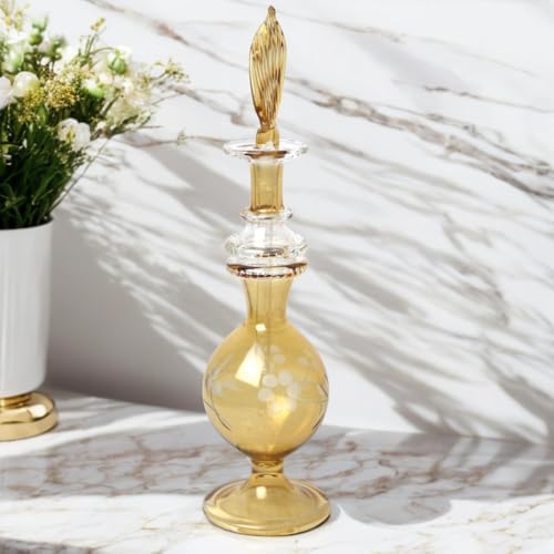 Hand-Blown Amber Glass Fragrance Bottle with Etching