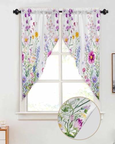 Flowers Spring Valances for Windows 2 Panel 28x36 inches