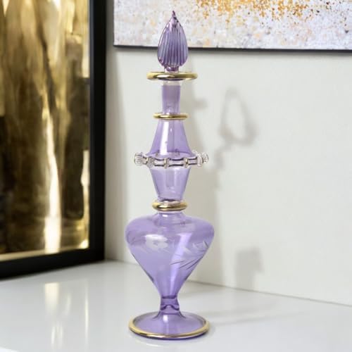 Egyptian Glass Perfume Bottle with Golden Trim and Engraved Design