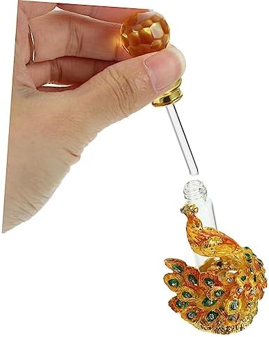 Antique Peacock Design Perfume Bottle Vintage Glass Container for Essential Oils