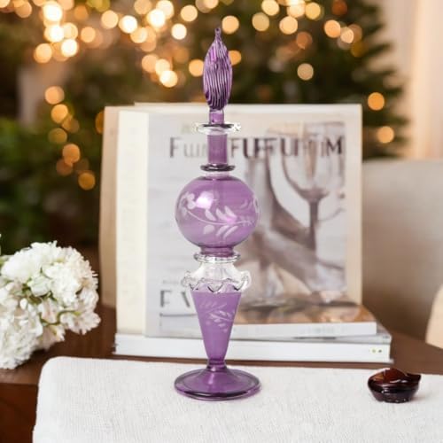 Ornamenta Purple Glass Fragrance Bottle with Engraved Design