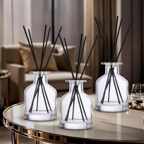 4 Pack Transparent Reed Diffuser Bottles with Gold Caps and Black Sticks for DIY Fragrance
