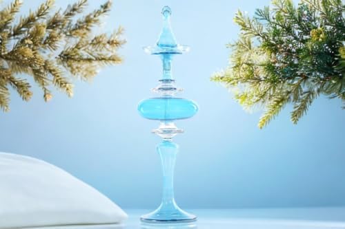 Iridescent Blue Blown Glass Perfume Bottle - Handmade Refillable Home Decor Accessory for Women