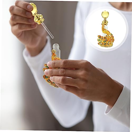 PRETYZOOM Vintage Gold Peacock Perfume Bottle 4ml Refillable Essential Oil Holder