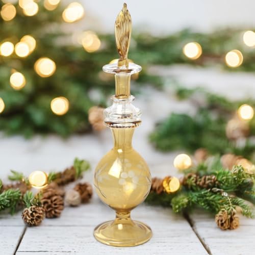Hand-Blown Amber Glass Fragrance Bottle with Etching