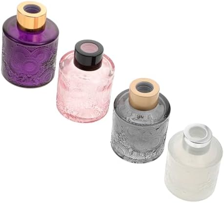 PRETYZOOM 4pcs Embossed Aromatherapy Diffuser Bottles with Rattan Sticks for Home Fragrance Decor