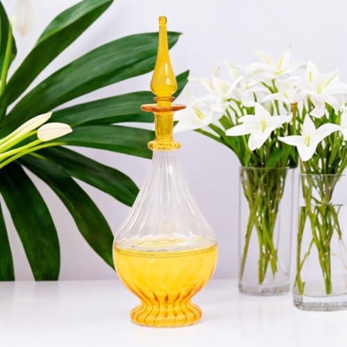 Hand-Blown Yellow Glass Perfume Bottle with Ribbed Design