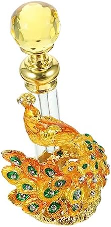 PRETYZOOM Vintage Gold Peacock Perfume Bottle 4ml Refillable Essential Oil Holder