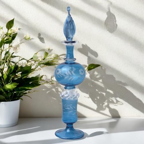 Ornamenta Handcrafted Blue Glass Perfume Bottle with Engraved Design