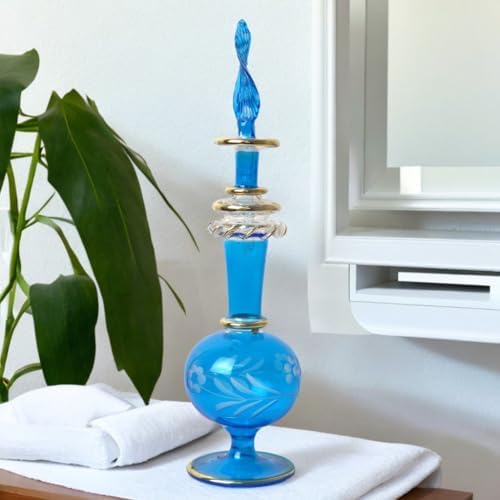 Hand-Painted Glass Perfume Bottle with Golden Trim
