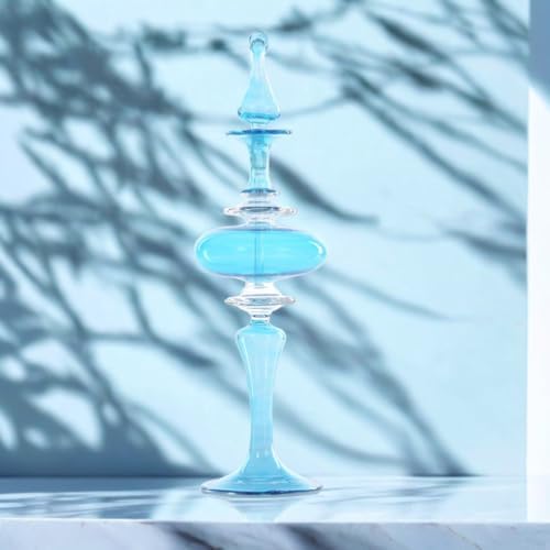 Iridescent Blue Blown Glass Perfume Bottle - Handmade Refillable Home Decor Accessory for Women
