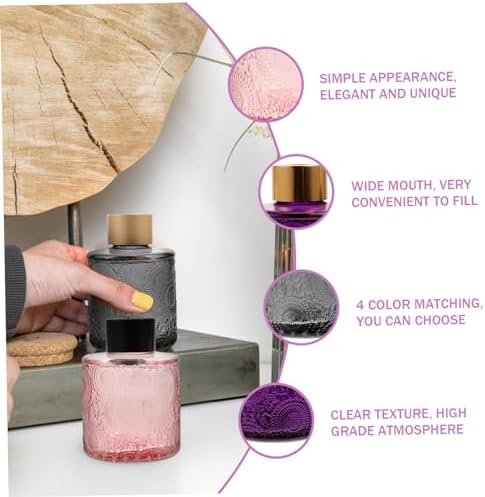 PRETYZOOM 4pcs Embossed Aromatherapy Diffuser Bottles with Rattan Sticks for Home Fragrance Decor