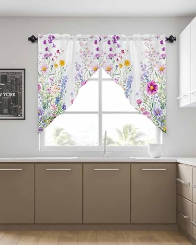 Flowers Spring Valances for Windows 2 Panel 28x36 inches