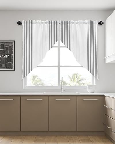 Gray Stripes Swag Valance Curtains 28x36in Polyester Rod Pocket