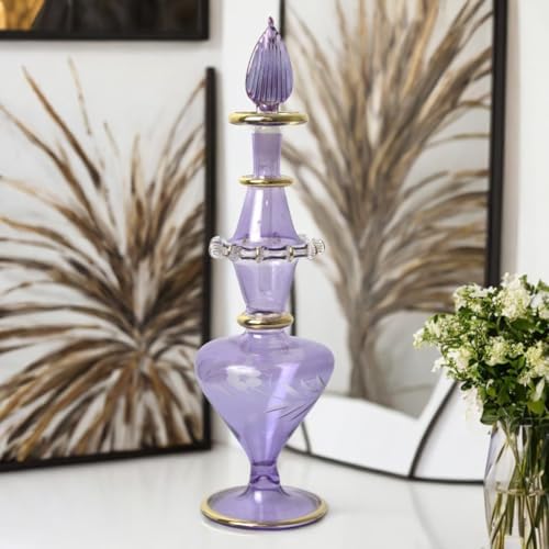 Egyptian Glass Perfume Bottle with Golden Trim and Engraved Design