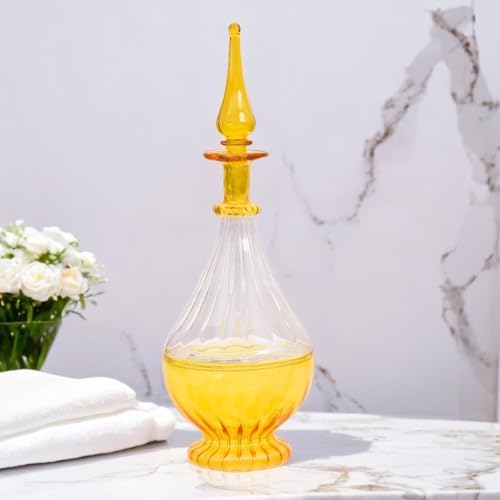 Hand-Blown Yellow Glass Perfume Bottle with Ribbed Design