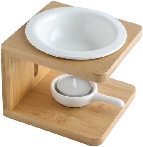 Ceramic Essential Oil Burner with Bamboo Base and 100ML Removable Bowl