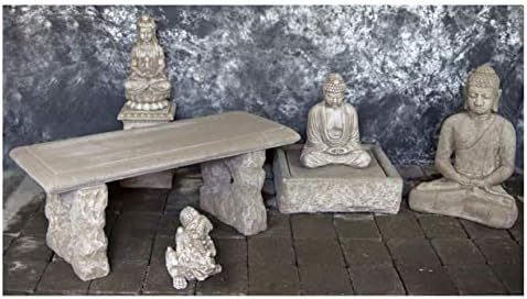Sitting Buddha Fountain with Meditating Buddha and Bench Set