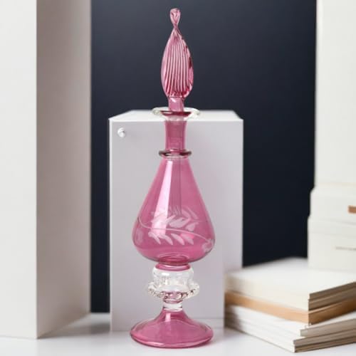 Hand-Blown Egyptian Glass Perfume Bottle - Refillable Engraved Scent Holder