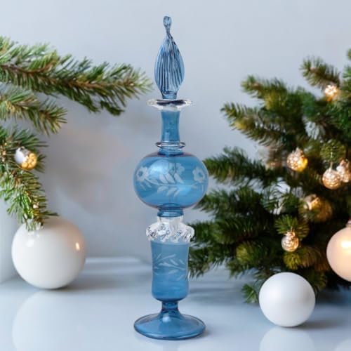Ornamenta Handcrafted Blue Glass Perfume Bottle with Engraved Design