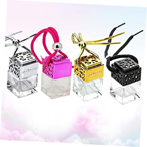 Car Perfume Bottle Pendant 4Pcs 8ml Hollow Glass Essential Oil Bottle for Men Women Decorative Air Freshener