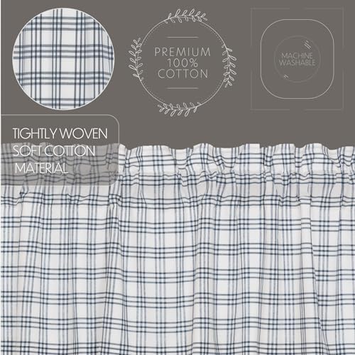 VHC Brands Prairie Swag Farmhouse Kitchen Curtains Blue Plaid