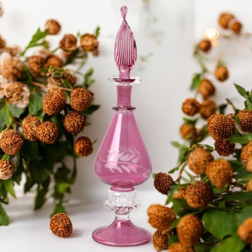 Hand-Blown Egyptian Glass Perfume Bottle - Refillable Engraved Scent Holder