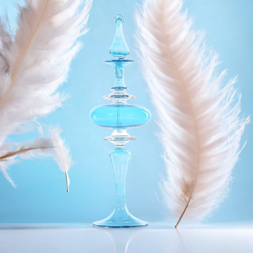 Iridescent Blue Blown Glass Perfume Bottle - Handmade Refillable Home Decor Accessory for Women
