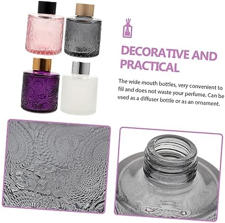 BESTYASH 4pcs Embossed Aromatherapy Glass Perfume Bottles