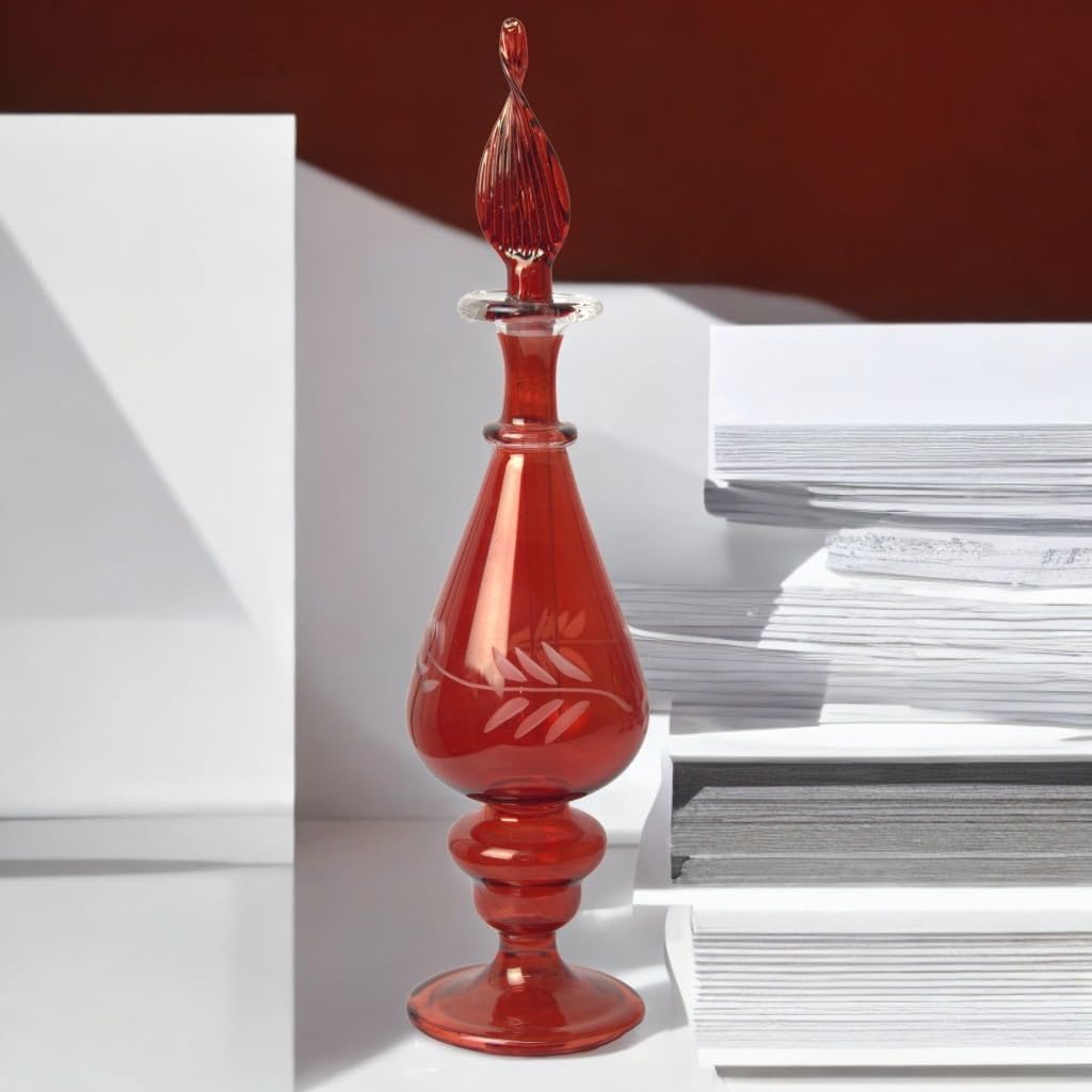 Ornamenta Hand-Blown Glass Perfume Bottle with Egyptian Engraving