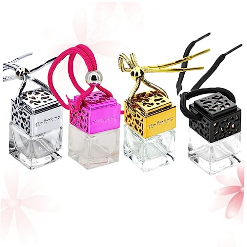Car Perfume Bottle Pendant 4Pcs 8ml Hollow Glass Essential Oil Bottle for Men Women Decorative Air Freshener