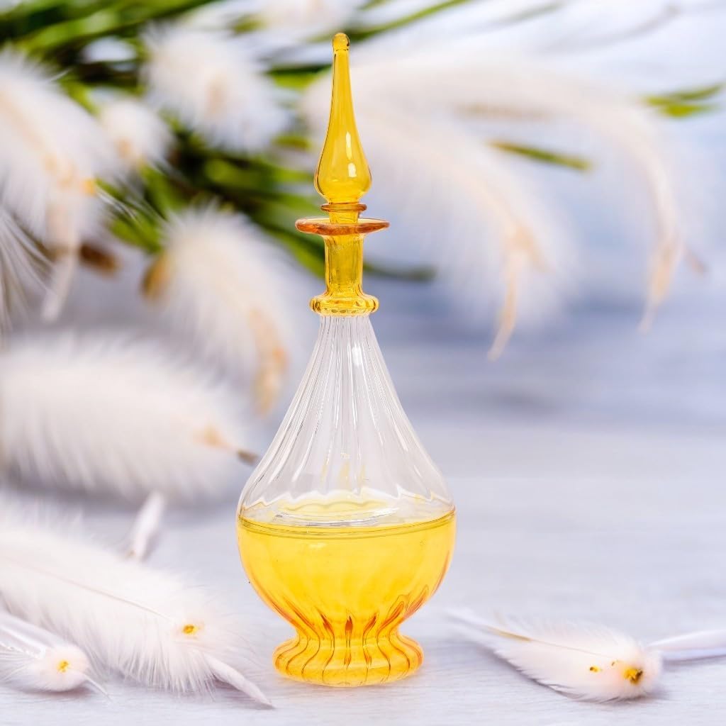 Hand-Blown Yellow Glass Perfume Bottle with Ribbed Design