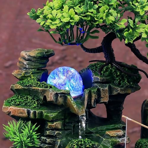 Tabletop Fountain with LED Light Mini Zen Waterfall for Home Office Desk Decoration