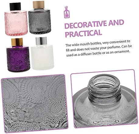 PRETYZOOM 4pcs Embossed Aromatherapy Diffuser Bottles with Rattan Sticks for Home Fragrance Decor