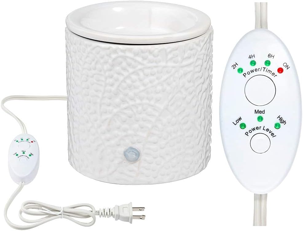 White Leaf Ceramic Candle Warmer with Safety Timer