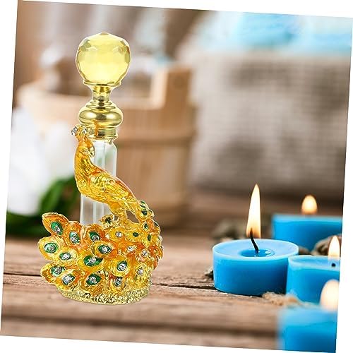PRETYZOOM Vintage Gold Peacock Perfume Bottle 4ml Refillable Essential Oil Holder