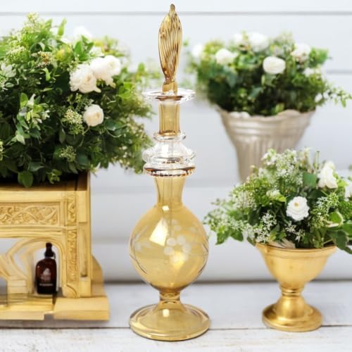 Hand-Blown Amber Glass Fragrance Bottle with Etching