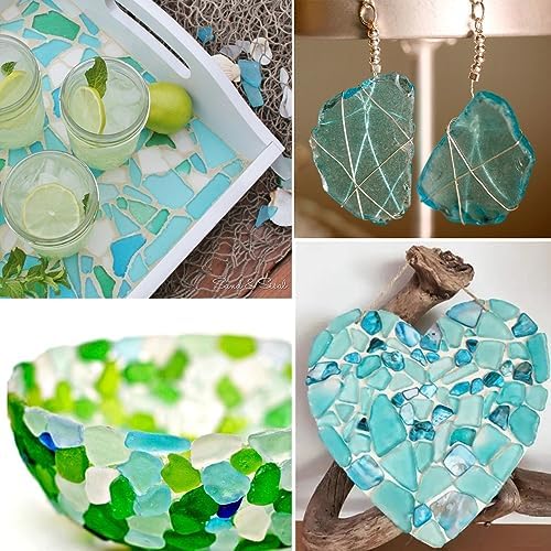 Ocefeiyue Green and Sea Blue Seaglass Pieces for Beach Party Aquarium Vase Fillers Crafts 2 LB Bulk