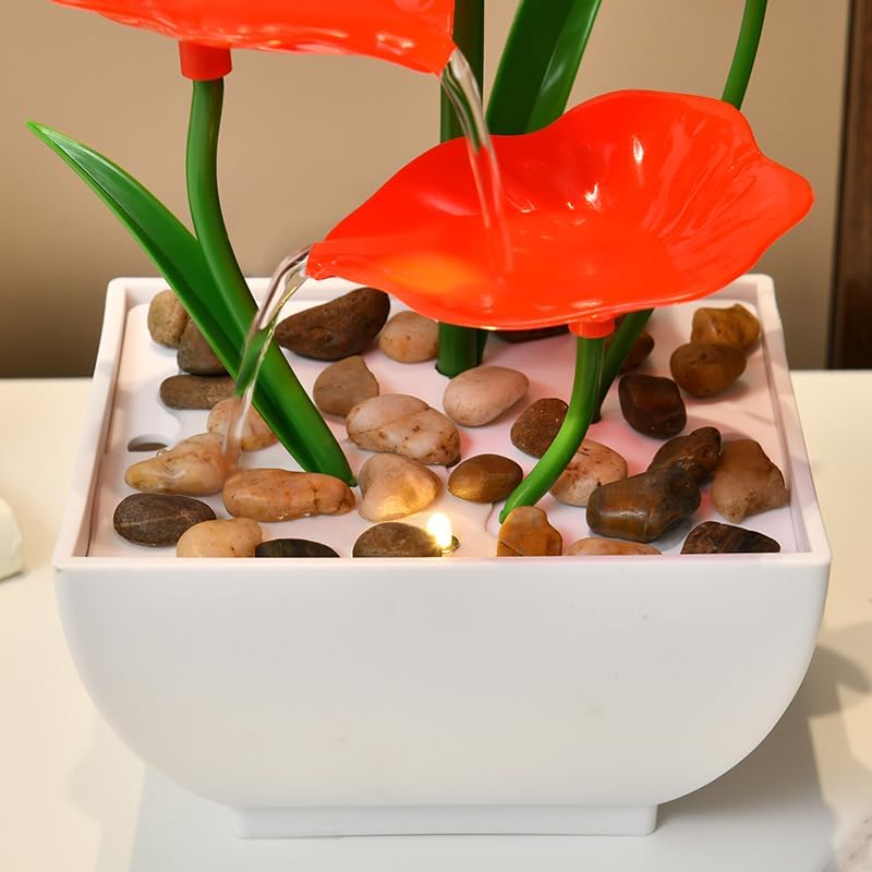 USB Powered Tabletop Fountain with Reflective Lighting and River Rocks