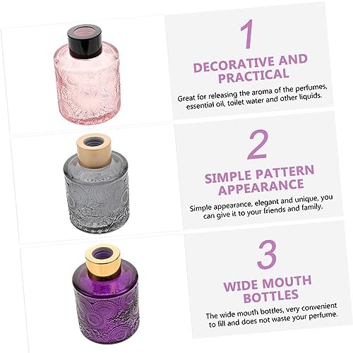 PRETYZOOM 4pcs Embossed Aromatherapy Diffuser Bottles with Rattan Sticks for Home Fragrance Decor