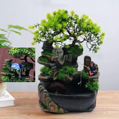 Tabletop Fountain with LED Light Mini Zen Waterfall for Home Office Desk Decoration