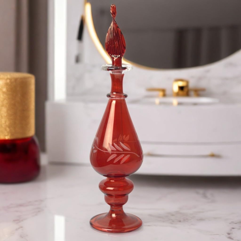 Ornamenta Hand-Blown Glass Perfume Bottle with Egyptian Engraving