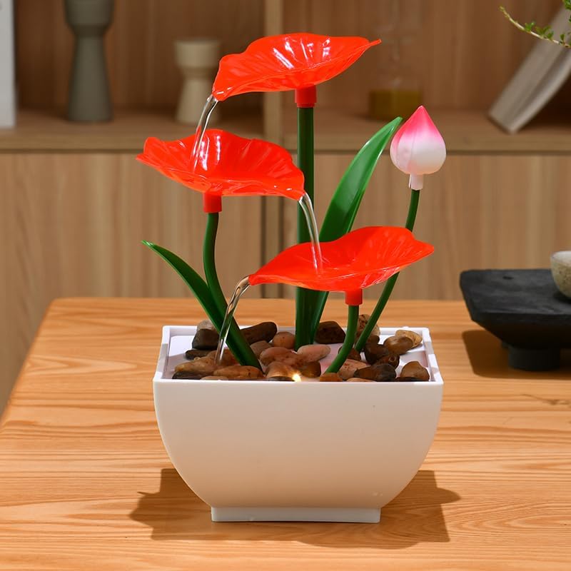 USB Powered Tabletop Fountain with Reflective Lighting and River Rocks