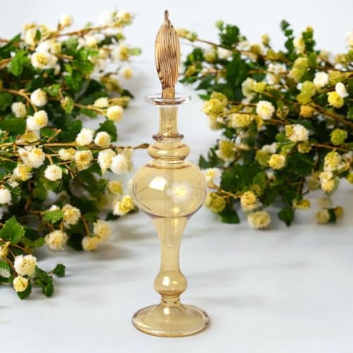 Hand-Blown Amber Glass Fragrance Bottle with Floral Etching