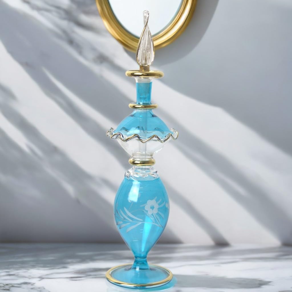 Hand Painted Glass Perfume Decanter with Golden Trim