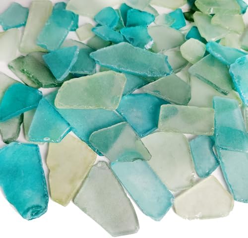 Ocefeiyue Green and Sea Blue Seaglass Pieces for Beach Party Aquarium Vase Fillers Crafts 2 LB Bulk