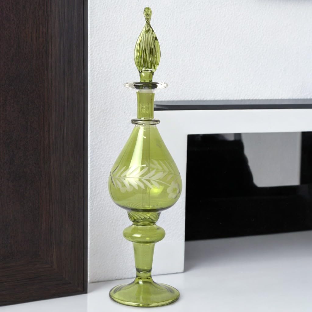 Egyptian Green Glass Scent Decanter Refillable Perfume Bottle